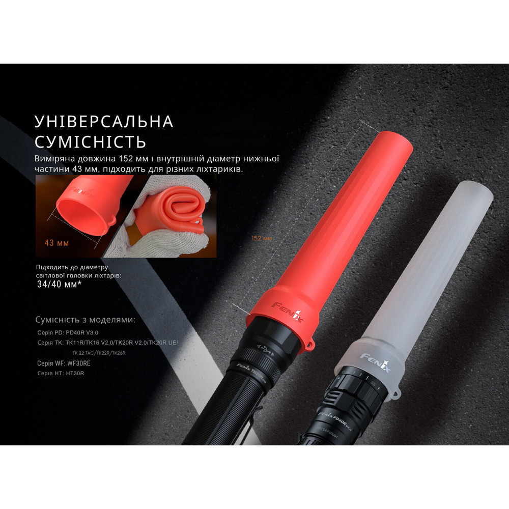 Диффузионный фильтр силиконовый Fenix ​​AOT-04 красный для фонарей серии PD, TK, WF, HT Ровно - изображение 7