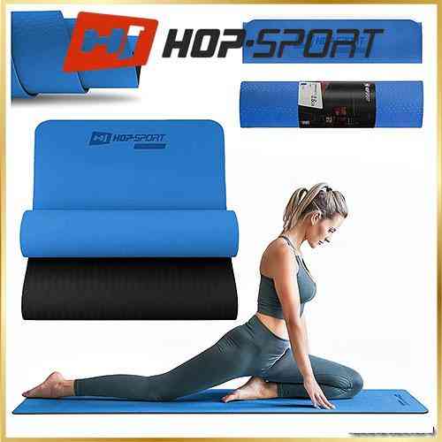 Коврик для фитнеса Hop-Sport TPE нескользящий для йоги пилатеса растяжки дома и спортзала синий Киев