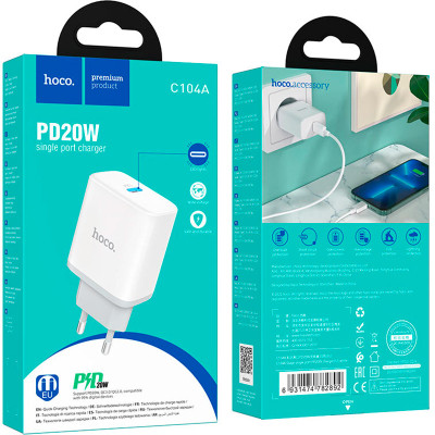 Зарядний пристрій HOCO C104A Stage USB-C PD20W White (6931474782892) Вінниця - фото 6
