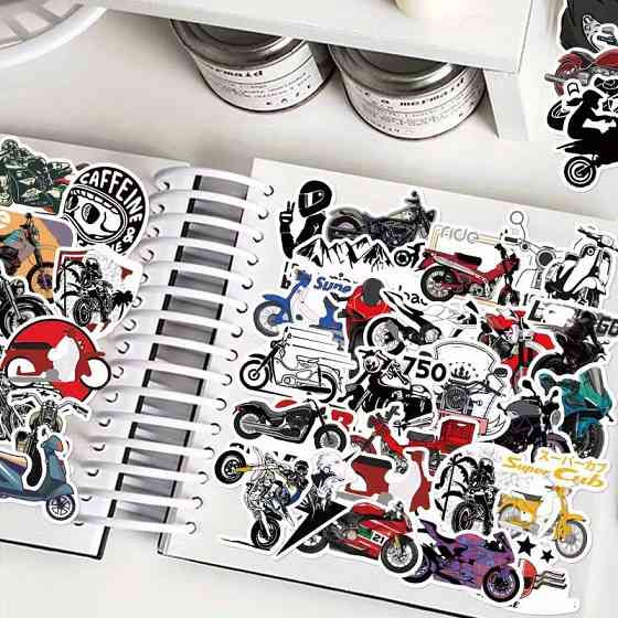 Набор стикеров 50 шт. с мотоциклами – виниловые байкерские наклейки Киев