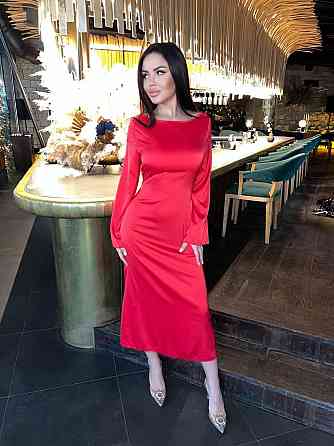 Жіноча стильна довга елегантна сукня дабл шовк Червоний, 46/48 Одеса