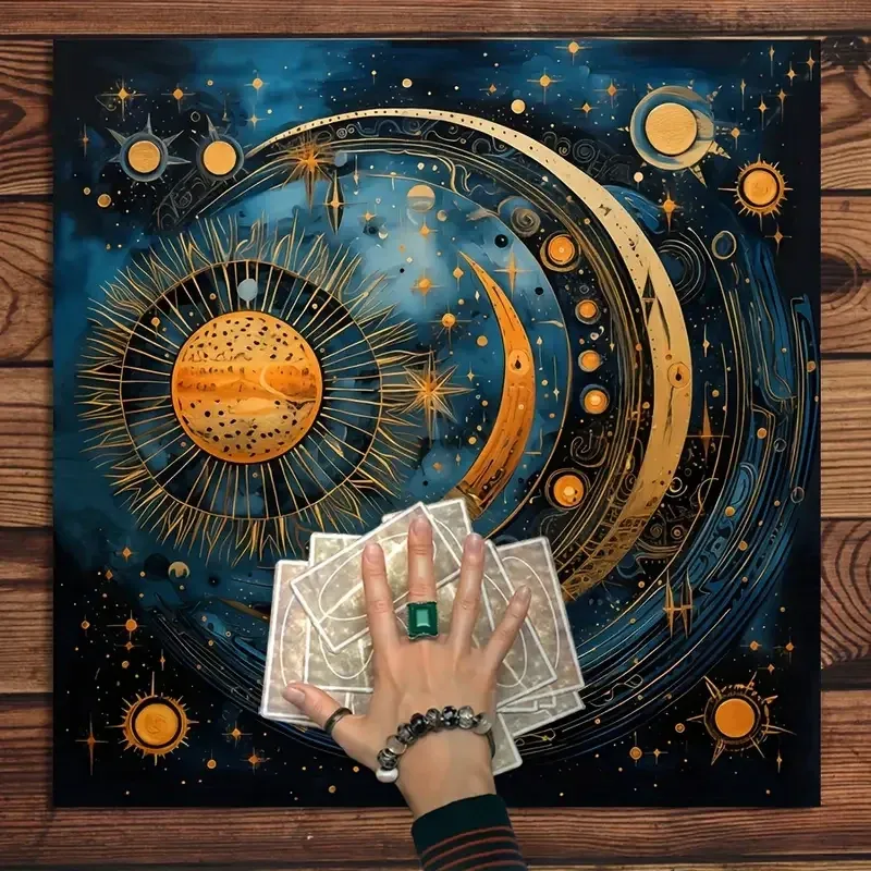 Скатерть для Таро 75×75 см — космическое алтарное полотно с изображением солнца, луны и звёзд Киев - изображение 1