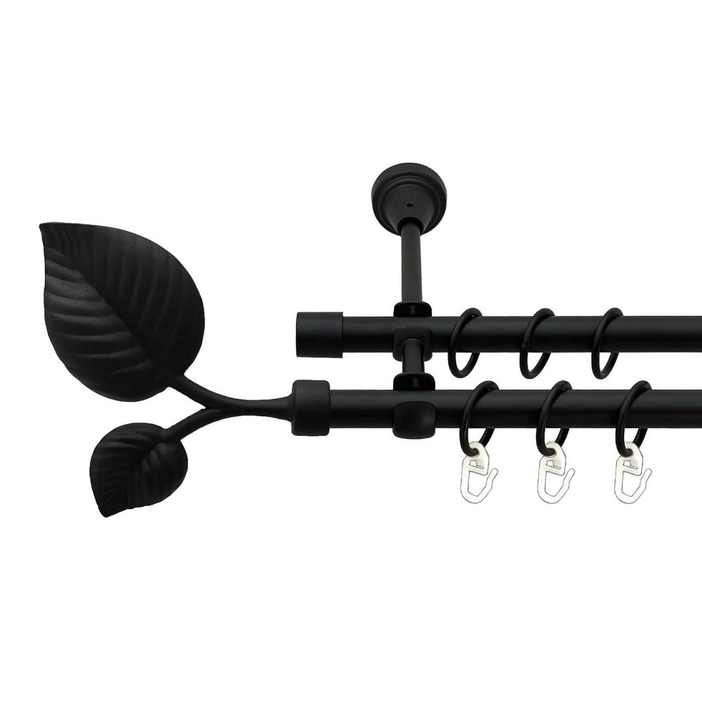 Карниз Orvit Листок Великий металевий дворядний відкритий гладка труба кільце металеве Чорний Оксамит 16\16 мм 140 см Львів - фото 1