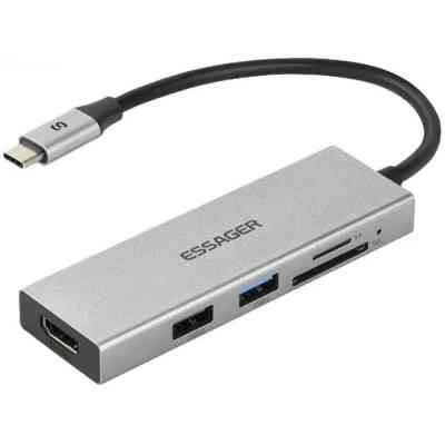 Концентратор Essager USB-C 5-in-1 HDMI 1.4 + USB 3.0 + USB 2.0 + SD/TF (EHBC05-FH0G-P) Винница