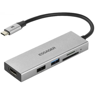 Концентратор Essager USB-C 5-in-1 HDMI 1.4 + USB 3.0 + USB 2.0 + SD/TF (EHBC05-FH0G-P) Винница - изображение 1