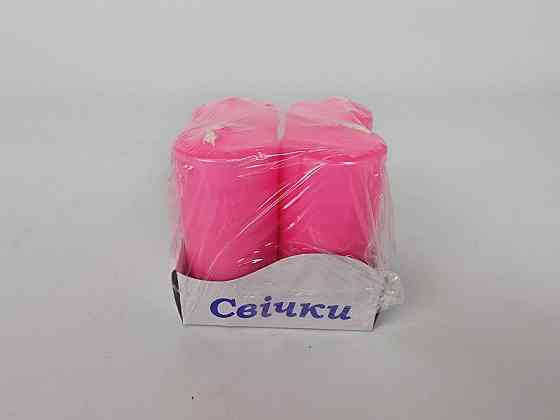 Цветная Цилиндр парафиновая свеча (40/80) РОЗОВАЯ крашеная  внутри белая (4 шт) Харьков