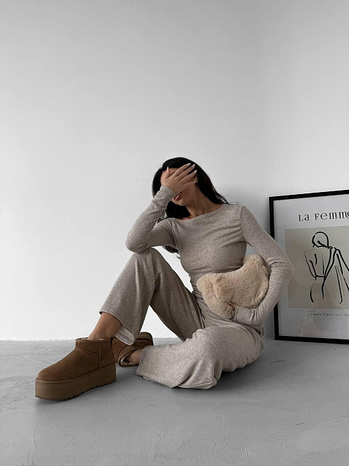 Женский базовый костюм двойка: лонгслив и брюки ангора рубчик Беж, 44/46 Одесса - изображение 6