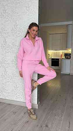 Женский прогулочный спортивный костюм двойка: кофта и штаны микровельвет Розовый, 54/56 Одесса