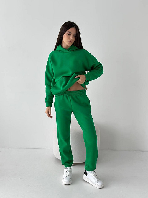 Жіночий спортивний теплий костюм оверсайз на флісі Зелений XXL Харків - фото 2