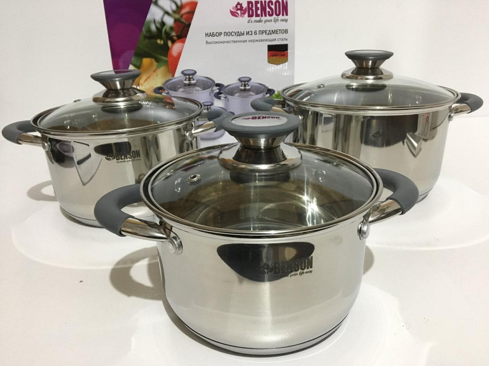 BN-190 (4) Набір кастр неірж 6 пр 2.1л2.9 л3.9 л силік.ручки (4 шт./ясть) Одеса - фото 2