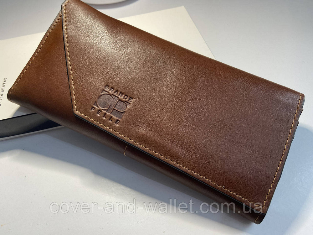 Коричневий гаманець великого розміру з гладкої шкіри на магнітній застібці Grande Pelle Festa 513623 Київ - фото 2