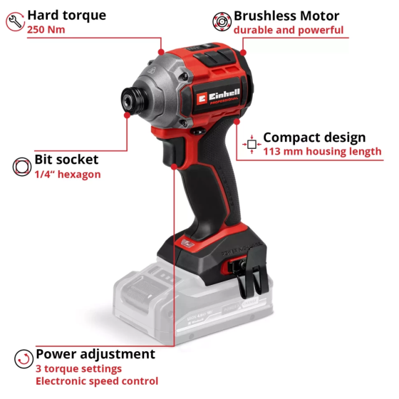 Мощная ударная отвертка Einhell Professional TP-CI 18/250-C Li BL-Solo: без АКБ (4510095) Киев