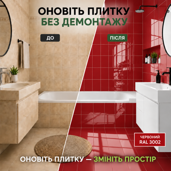 Епоксидна фарба MG для реставрації керамічних плиткових поверхонь та мозаїки, глянцева, без запаху, Червона RAL 3002, 4.5 кг Харків