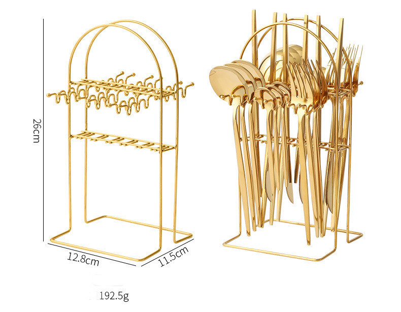 Набір тонких столових приладів 24 х 6 персон Золото з чорним Нержавіюча сталь на підставці Кременчук - фото 3