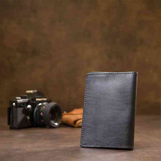 Універсальна шкіряна обкладинка на паспорт Темно-синій (GRANDE PELLE) Київ