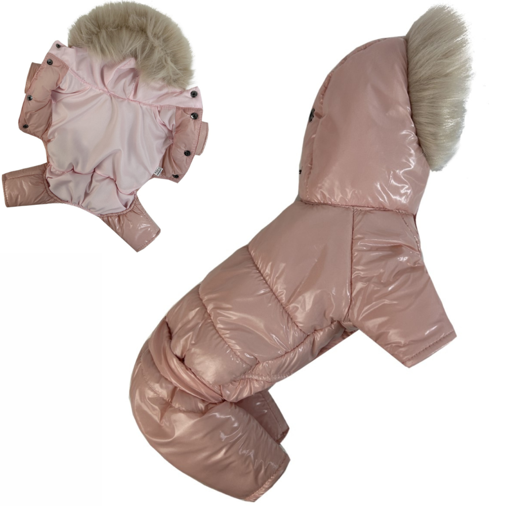 Комбінезон для собак теплий на зиму на синтепоні Dogs Bomba для середніх і дрібних порід лакований рожевий 8 Одеса - фото 1
