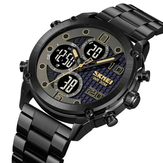 Чоловічий наручний годинник на сталевому браслеті Skmei 1975 (Чорний) Київ