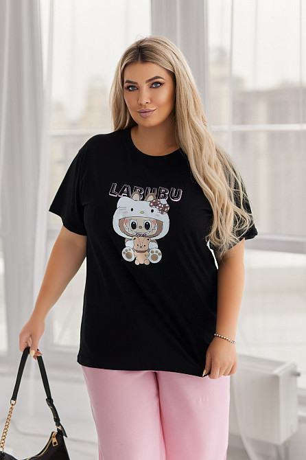 Трендова футболка жіноча з принтом Labubu Little Wild Батал Київ - фото 4