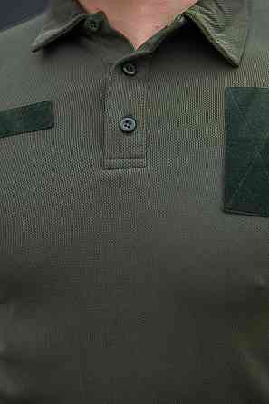 Оливковая поло футболка мужская летняя  для военнослужащего тактическая поло с липучками под     WAR Львов