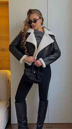 Женская укороченная дубленка в американском стиле Черный, 42/44 Одесса