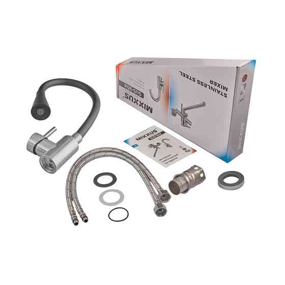 Кухонний змішувач MIXXUS SUS-011-T REFL.BLACK з силіконовим виливом із нержавіючої сталі SUS304, чорний вилив (MI8226) Харків