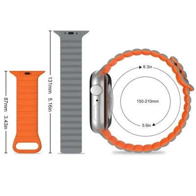 Ремешок для смарт-часов Drobak Silicone Magnetic Link для Apple Watch All Series Ultra 2 49/45/44/42mm Black Orange (898930) Винница - изображение 3