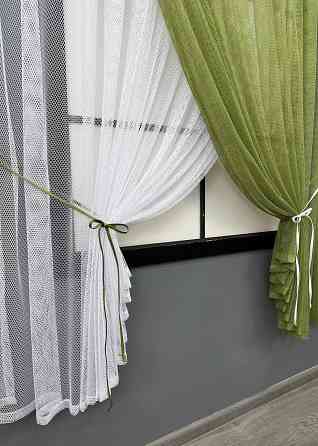 Кухонные шторки VR-Textil № 101к с подвязками Оливковый с белым 330х170 см (52-1215) Киев