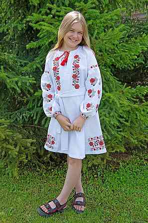 Плаття-вишиванка для дівчаток, біле з вишивкою лляне, довгий рукав топ Київ
