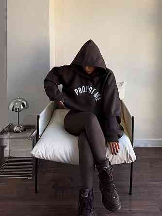 Женский стильный теплый костюм худи+лосины трехнитка+микродайвинг на флисе 44/46 Одесса