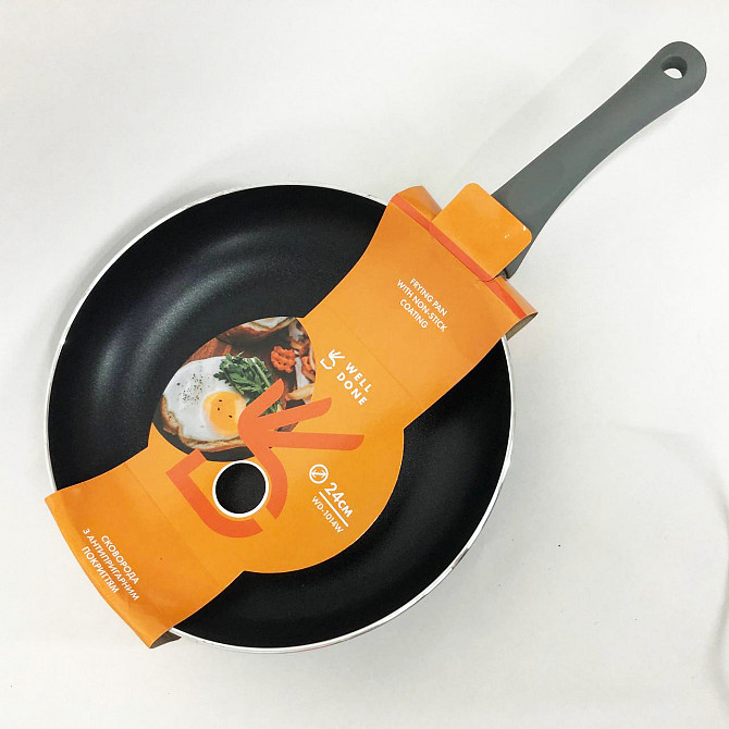 Сковорідка зручна на кухню WELL DONE WD-1014W 24 см, Глибока сковорідка для кухні, OU-318 Сковорідка фірмова Київ - фото 5