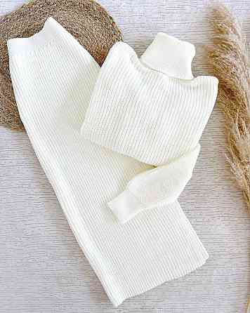 Женский стильный теплый костюм из свитера и юбки ангора рубчик с начесом Молочный Одесса