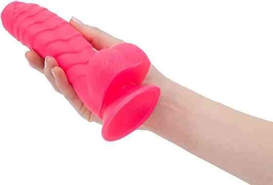Ребристий фалоімітатор на присосці ADDICTION — Tom 7″ Dildo With Balls — Pink, віброкуля в подарунок Sex Aura Київ