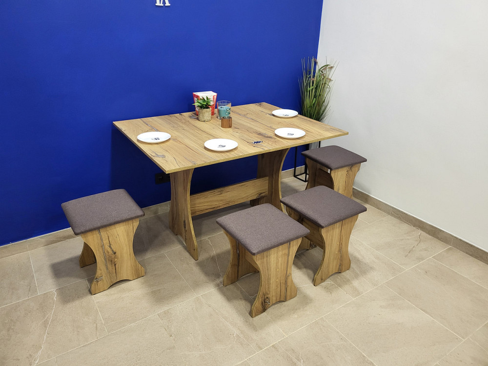 Стол на кухню и 4 мягких табурета (комплект) Дуб Флагшток Львов - изображение 1