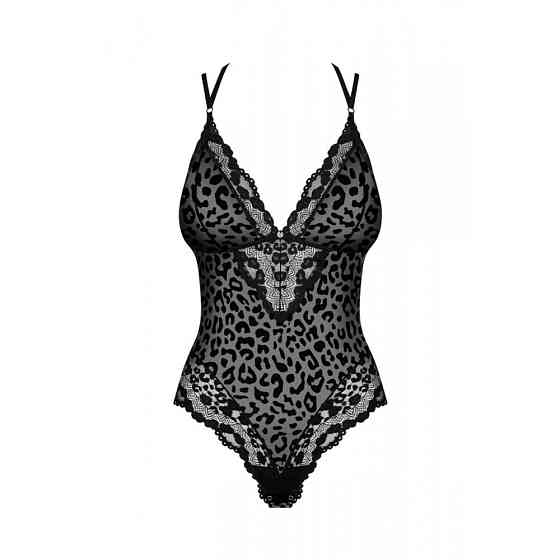 Сексуальное боди с кружевом Obsessive Giully и анималистичным принтом, черный, S\M Sex Aura Киев