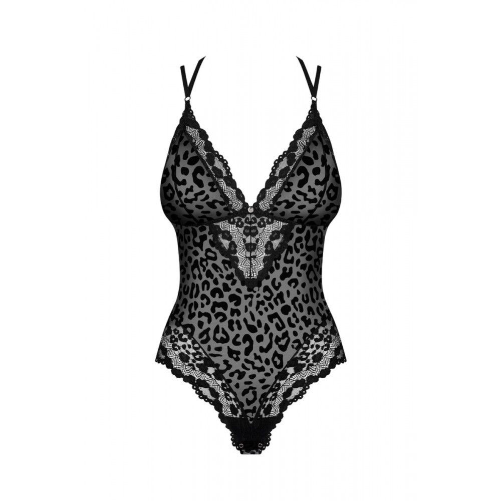 Сексуальное боди с кружевом Obsessive Giully и анималистичным принтом, черный, S\M Sex Aura Киев - изображение 3