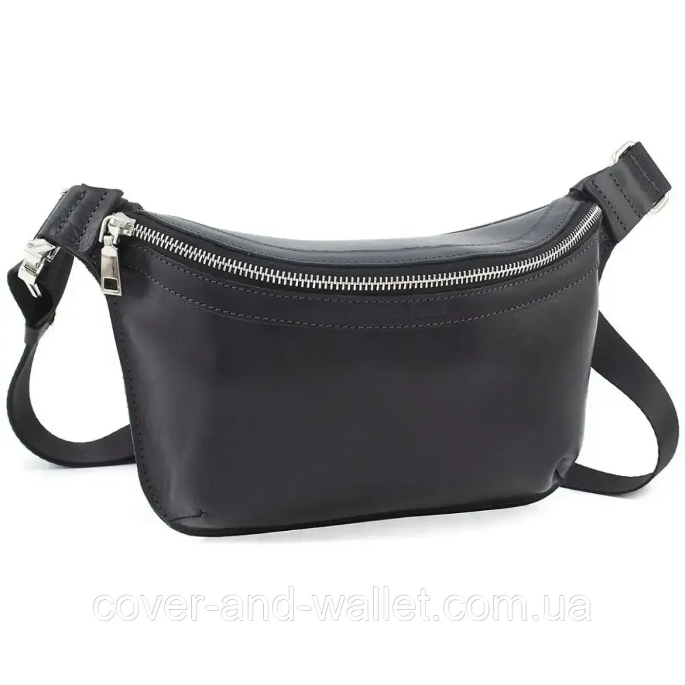 Модная женская сумка бананка из натуральной кожи черного цвета Grande Pelle 743610 Киев - изображение 2