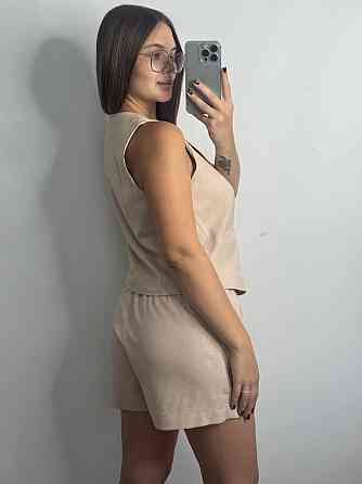 Лляний костюм-трійка в класичному стилі Бежевий M-L Харків