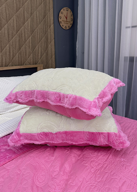 Покривало двостороннє з хутром 210x230 (+-10 см) і 2 наволочки колір рожевий з молочним (85-153) Київ - фото 8