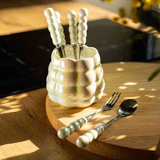 Набор вилок и ложек десертных на 3 персоны с подставкой из фарфора 7 предметов Перламутровый HP-20-62 Киев