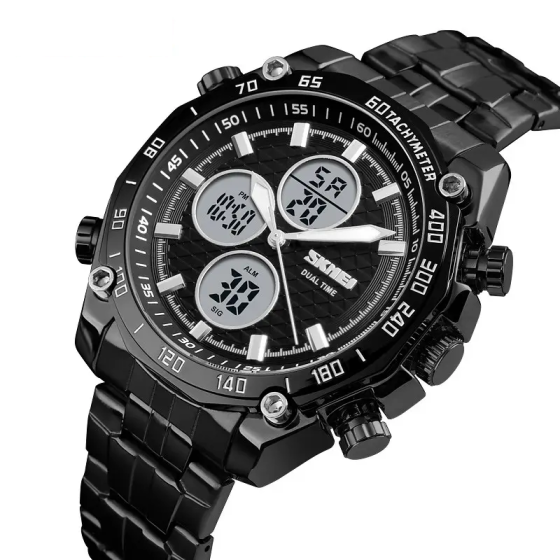 Чоловічий наручний класичний годинник Skmei 1302 (Чорний з білим) Київ