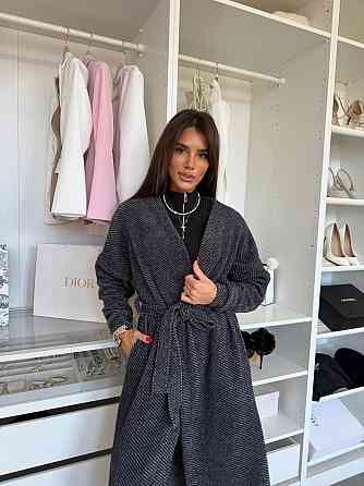 Жіночий затишний довгий кардиган з поясом Альпака Одеса