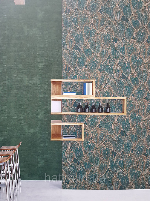 Шпалери вініл на флізеліні AS creation Metropolitan stories By Time 0,53х10 листя золотисте на бірюзовому Київ - фото 1