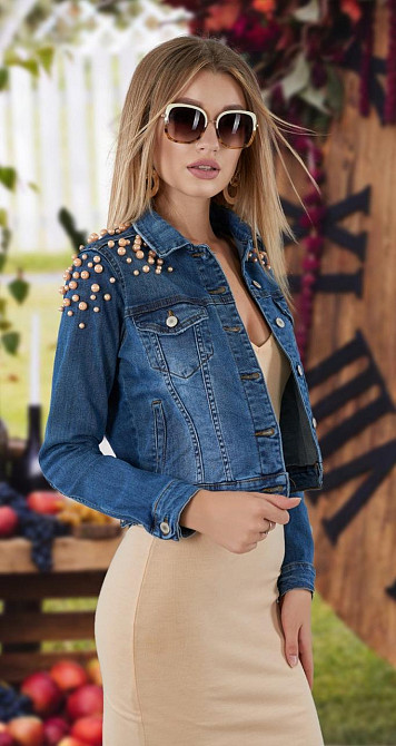 Джинсова курточка з перлинами (42) Київ - фото 2