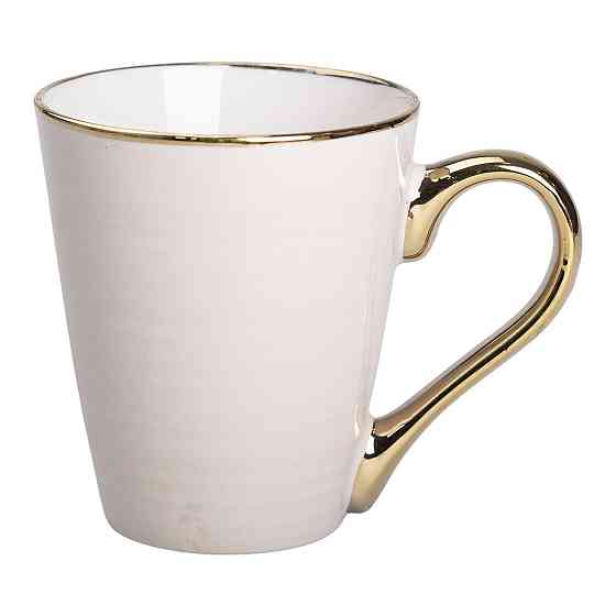 Кружка фарфоровая бежевая с золотым ободком и ручкой Киев