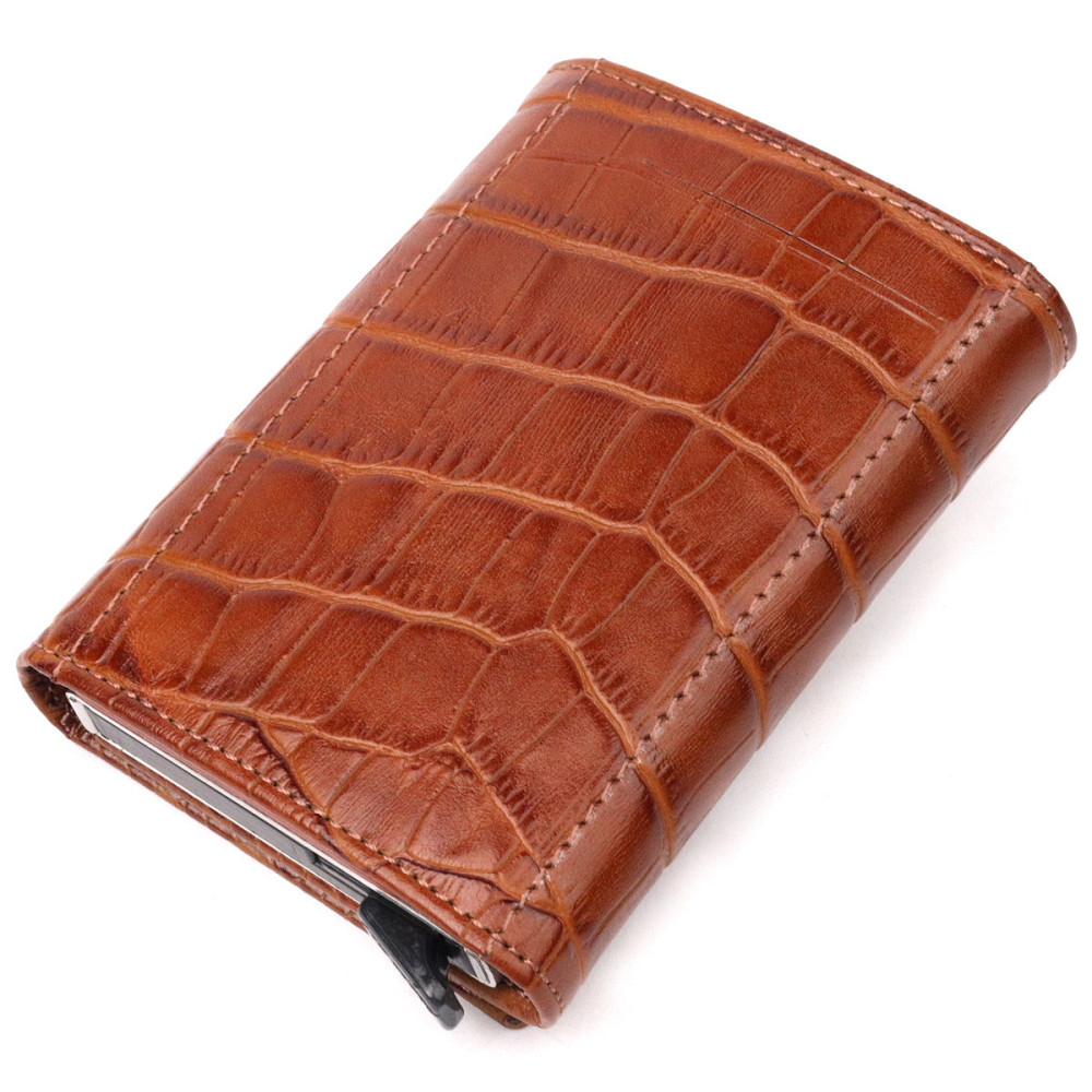 Візитниця з натуральної фактурної шкіри під крокодила Коричневий (KARYA) Київ - фото 6