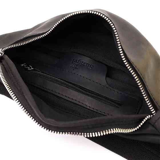 Надежная сумка бананка для мужчин из винтажной натуральной кожи Shvigel 23138 Черный Киев