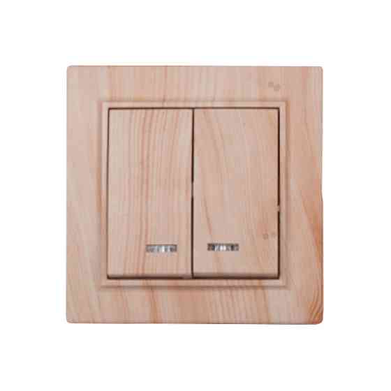 Выключатель двойной с подсветкой, Enzo белое дерево Днепр