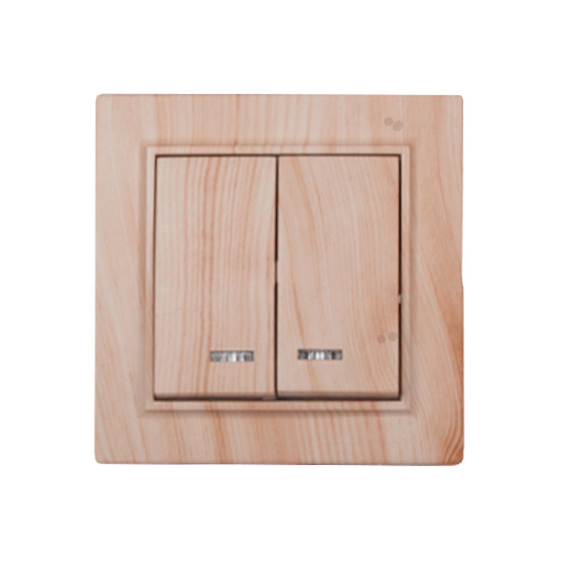 Вимикач подвійний з підсвічуванням, Enzo  біле дерево Дніпро - фото 1