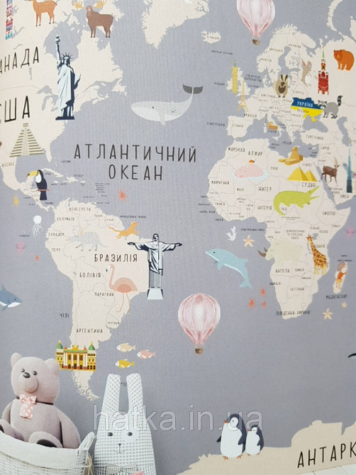 Фотошпалери безшовні флізелінові екологічно чисті Map дитячі карта світу українською мовою Київ - фото 2