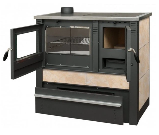 Піч-кухня на дровах Pro-Thermo Panonia бежева з духовкою та варильною поверхнею 10 кВт до 80 м2 опалювально-варильна піч Сербія Київ